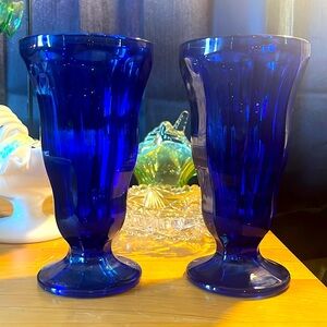 Anchor Hocking Cobalt Blue Glass Parfait Sundae Glass Vintage ice cream dessert
